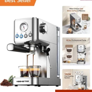 Espresso Machine 20 Bar Cold Brew Milk Frother Silver Compact Coffee Maker