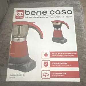 Bene Casa Portable Espresso Maker Red Cordless 360° Swivel Base, 6 Shots